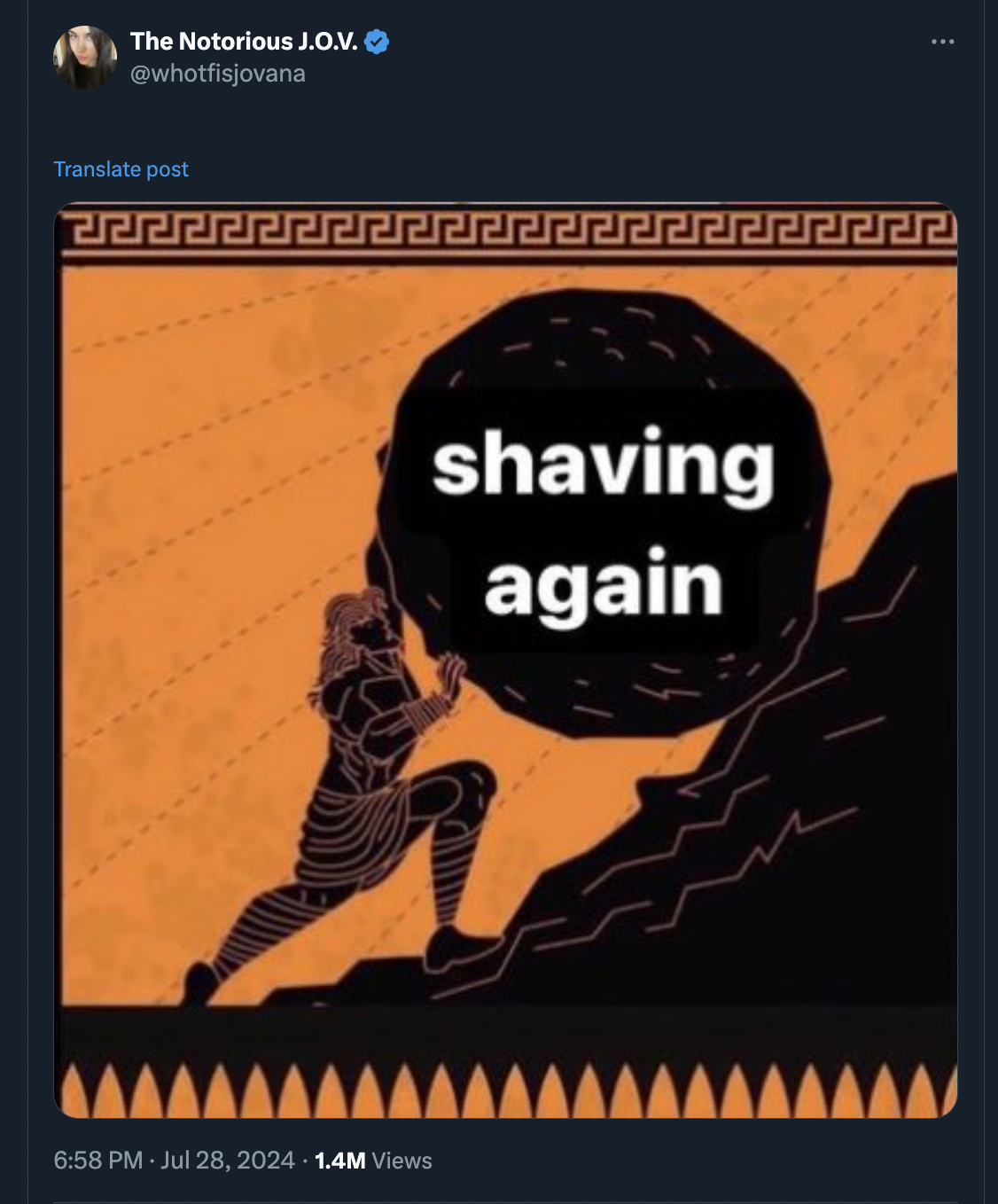 sisyphus dishes and laundry - The Notorious J.O.V. Translate post 1.4M Views shaving again